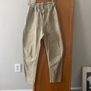 ZARA OLIVE BEIGE DENIM JOGGER PANTS SIZE 2